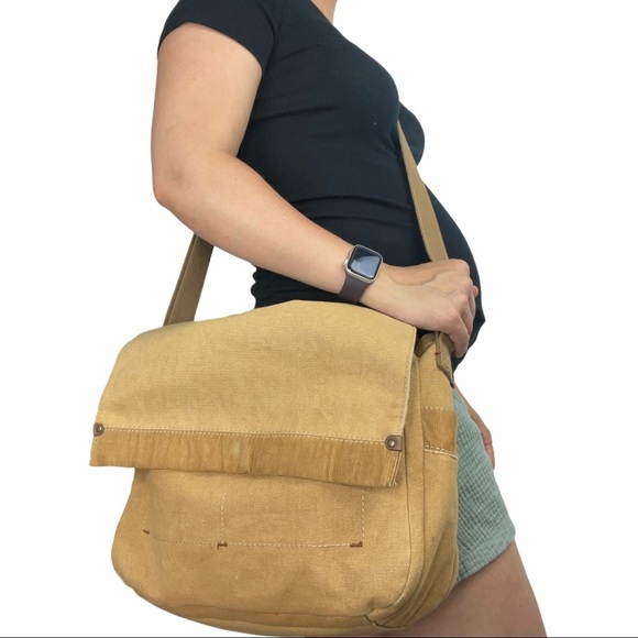 Fossil Tan Canvas Crossbody Messenger Bag - Vintage - Foldover - Picture 15 of 15